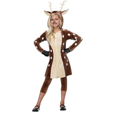 Girls Brown & White Doe A Deer Halloween Costume Long Sleeve Dress M 8-10 